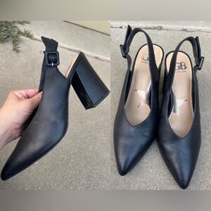 🍄 Gianni Bini Open Heel Leather Upper Chunky Heels